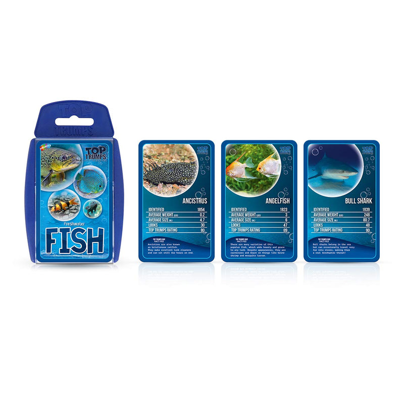 Top Trumps Freshwater Fish Classics Card Game, learn facts about the Angelfish, Ancistrus and the Bull Shark in this educational packed game, gifts and toys for boys and girls aged 6 plus