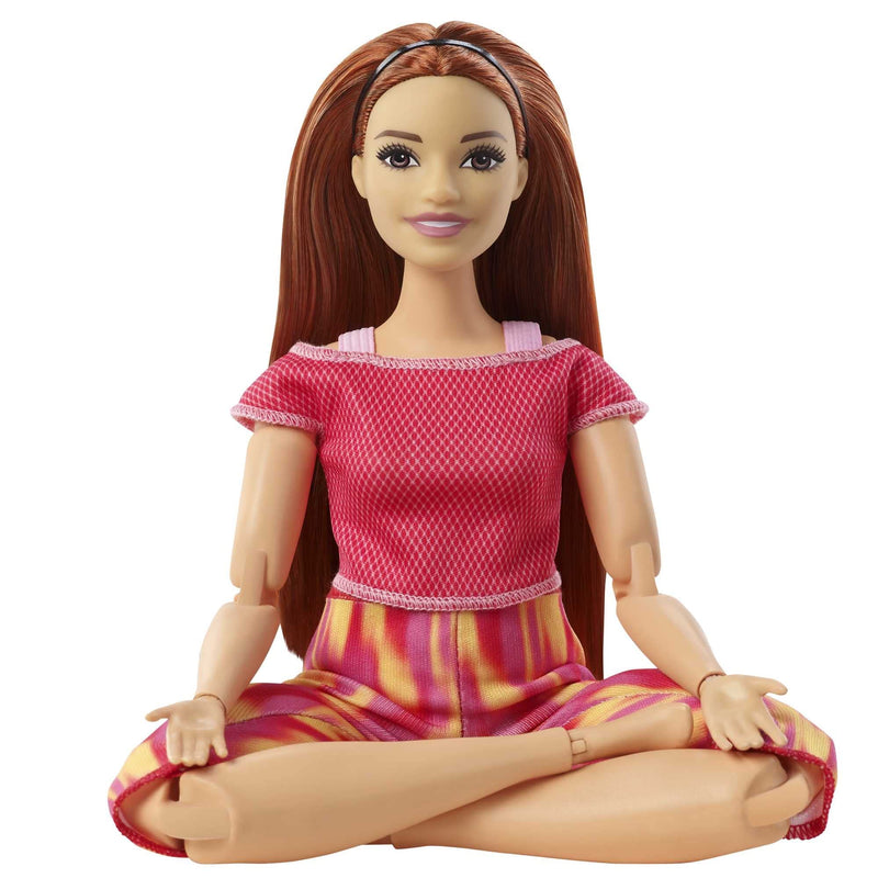 Barbie Made to Move Doll, Curvy, with 22 Flexible Joints & Long Straight Red Hair Wearing Athleisure-wear for Kids 3 to 7 Years Old,Pink,red,yellow