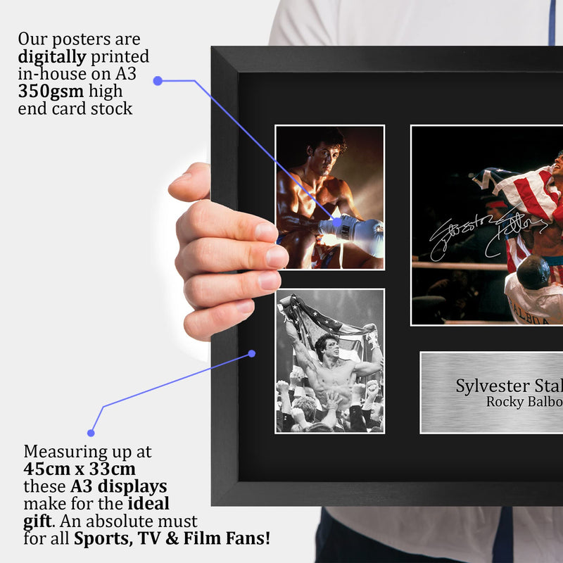 HWC Trading FR A3 Sylvester Stallone Rocky Gifts Printed Signed Autograph Picture Display for Movie Memorabilia Fans - A3 Framed