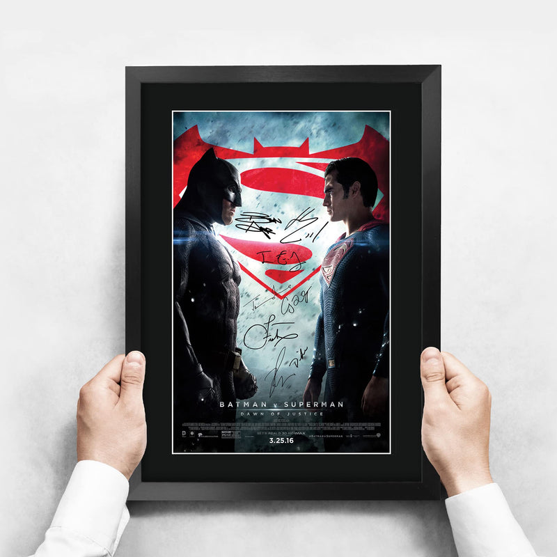 HWC Trading Batman Vs Superman The Cast Ben Affleck Henry Cavill Gifts Printed Poster Signed Autograph Picture for Movie Memorabilia Fans - A3 Framed