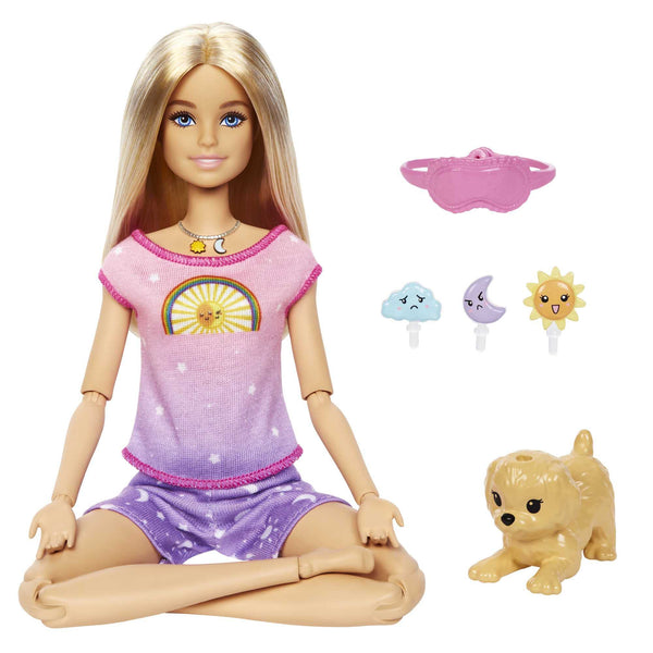 Barbie Rise and Relax Doll, Blonde, Light & Music for Meditation, Eye Mask, Puppy & 3 Emoticon Plug-Ins, Toy for Kids 3 Years Old & Up, HHX64