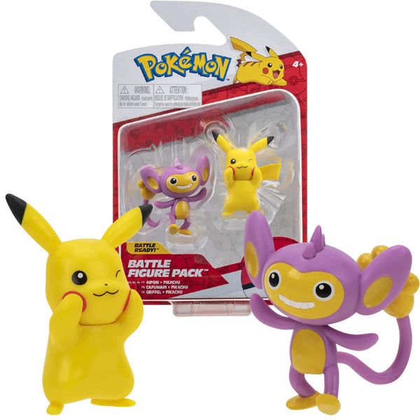 Pokémon Battle Figure 2 Pack - Features 2-Inch Pikachu & Aipom Battle Figures