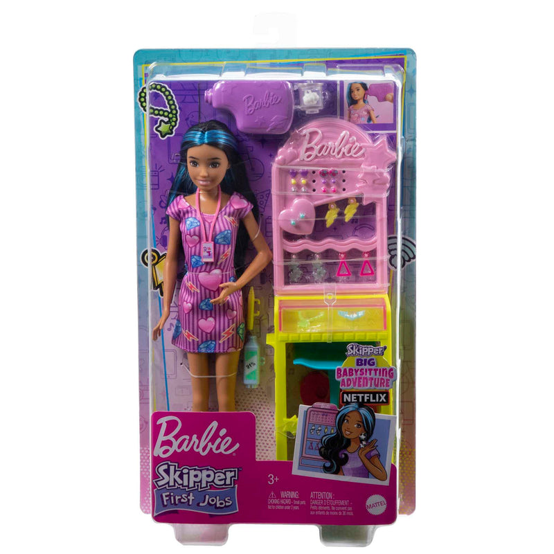 Barbie Toys, Skipper Doll and Ear-Piercer Station with Piercing Tool, 10 Pairs of Earrings and 5+ Additional Accessories, First Jobs, HKD78