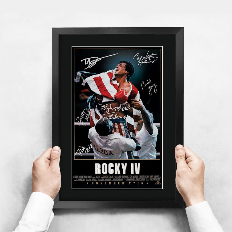 HWC Trading Rocky IV The Cast Rocky 4 Sylvester Stallone Dolph Lundgren Carl Weathers Gifts Printed Poster Signed Autograph Picture for Movie Fans A3 Framed