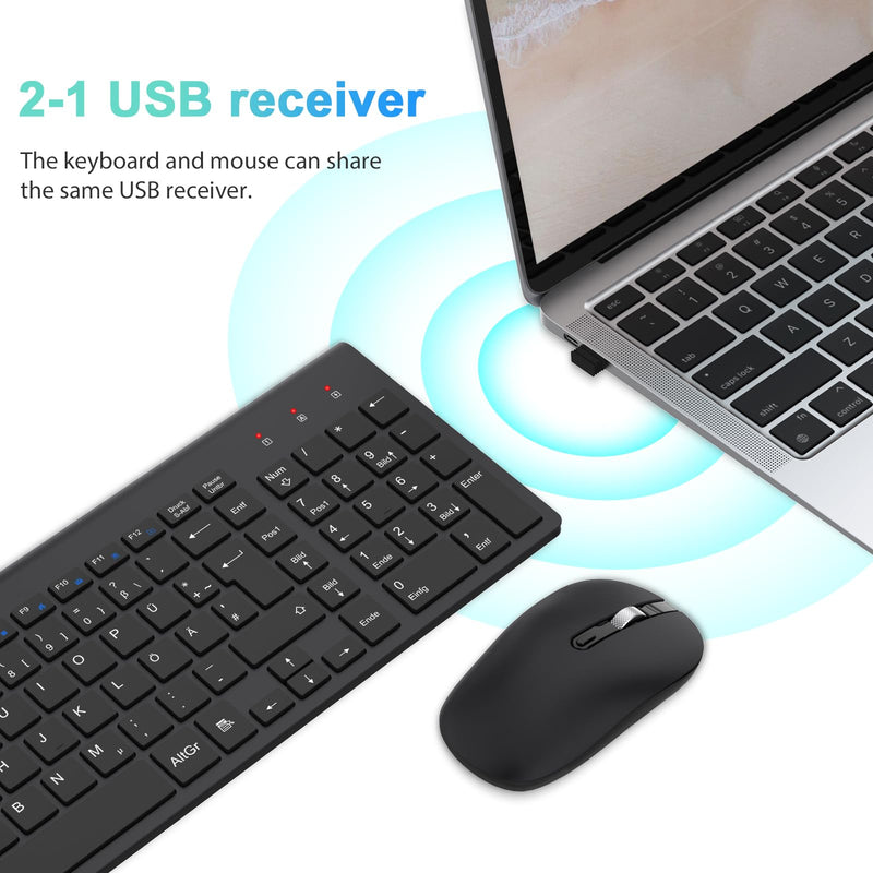 Wireless Keyboard Mouse Combo, cimetech 2.4G Ultra-Thin Keyboard and Mouse Set with Sleek Ergonomic Silent Design & Stable Connection for Windows PC Laptop Computer (QWERTY UK Layout, Dark Black)