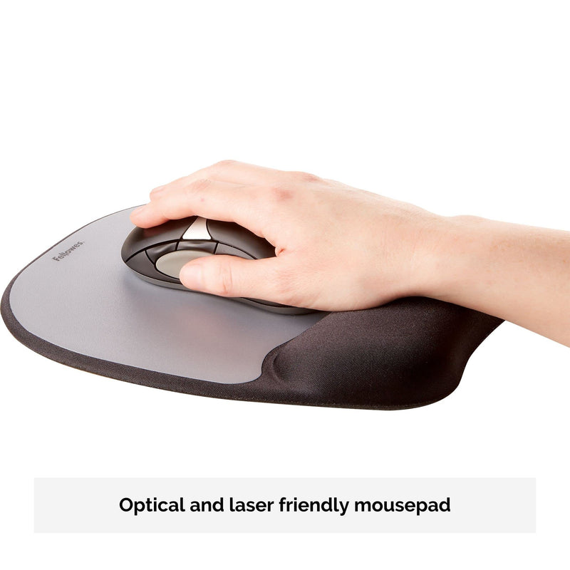 Fellowes Memory Foam Mouse Mat with Wrist Support - Ergonomic Mouse Pad for Computer Laptop - Silver Streak