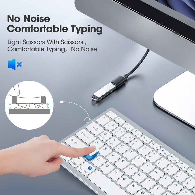 Wireless Keyboard and Mouse Set, 78 keys Rechargeable Ultra-Thin Keyboard Mouse Combo, Silent Design & Stable Connection,2.4GHz Wireless, for Windows PC Laptop Computer, Silver