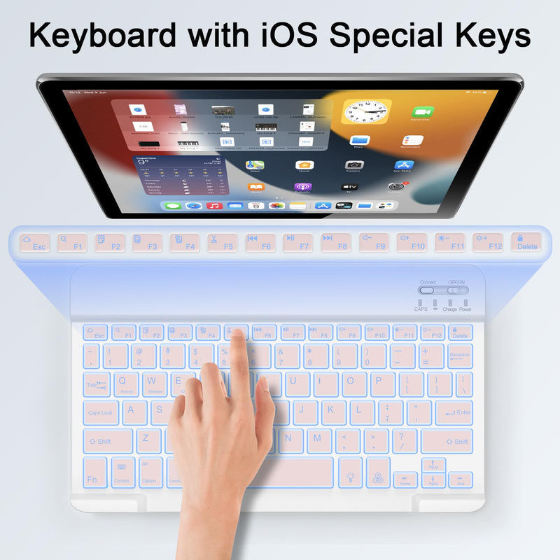 Portable Bluetooth Keyboard and Mouse with Backlight, SOPPY Rechargeable Mini Keyboard, Wireless Keyboard for iPad/Samsung Tab/Lenovo Tab/iOS/Android/Windows, UK Layout (Pink)