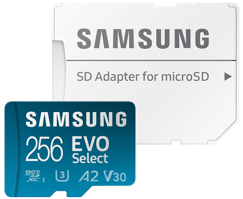 SAMSUNG EVO Select Micro SD-Memory-Card + Adapter, 256GB microSDXC 130MB/s Full HD & 4K UHD, UHS-I, U3, A2, V30, Expanded Storage for Android Smartphones, Tablets, Nintendo-Switch (MB-ME256KA/AM)