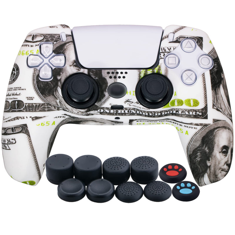 YoRHa Water Transfer Printing Silicone Thickened Cover Skin Case for PS5 Dualsense Controller x 1(US Dollars) with Thumb Grips x 10