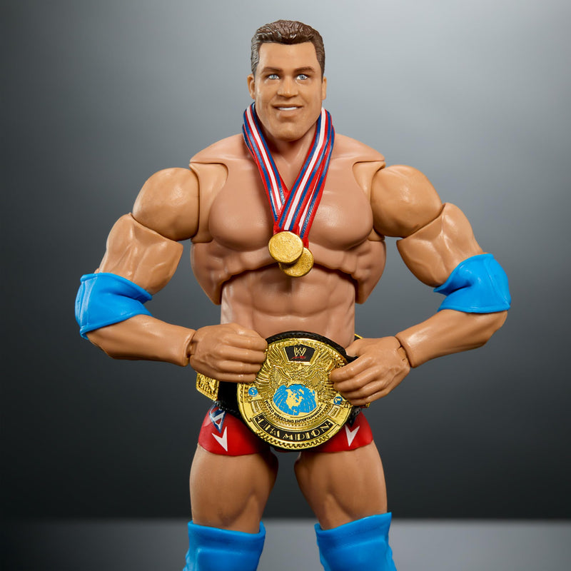 Mattel WWE Ultimate Edition Action Figure & Accessories, 6-inch Kurt Angle Collectible Set, Swappable Heads & Hands, Entrance Gear & 30 Articulation Points, HVF83