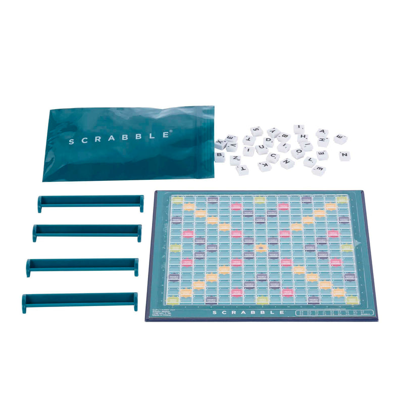 Mattel Games Scrabble Travel Game, Portable and Compact, 2-4 Players, Includes Playing Board, 4 Racks, 100 Letter Tiles, a Tile Bag, and Rules, 10Y+, CJT11(Packaging May Vary)