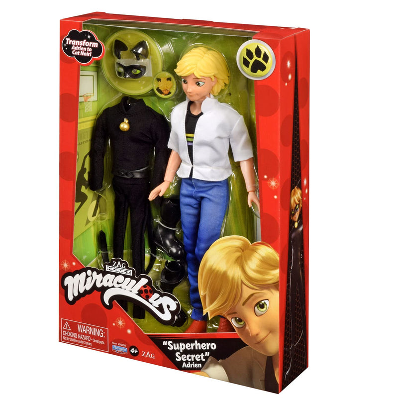 Bandai - Miraculous Ladybug - Superhero Secret Fashion Doll | Adrien Costume Change Cat Noir Toy With Accessories | Transforming Cat Noir Doll | From The Tales Of Ladybug & Cat Noir