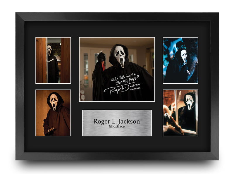 HWC Trading FR A3 Roger L Jackson Scream Ghostface Gifts Printed Signed Autograph Picture Display for Movie Memorabilia Fans - A3 Framed