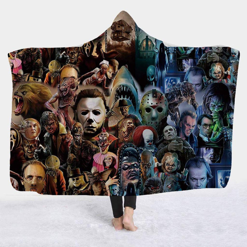HanYiXue Hooded Blanket, Blanket Horror Mysterious Character Hooded Blanket for Adult Gothic Sherpa Artificial Fleece Wearable Throw Blanket (B, 59x51inch)