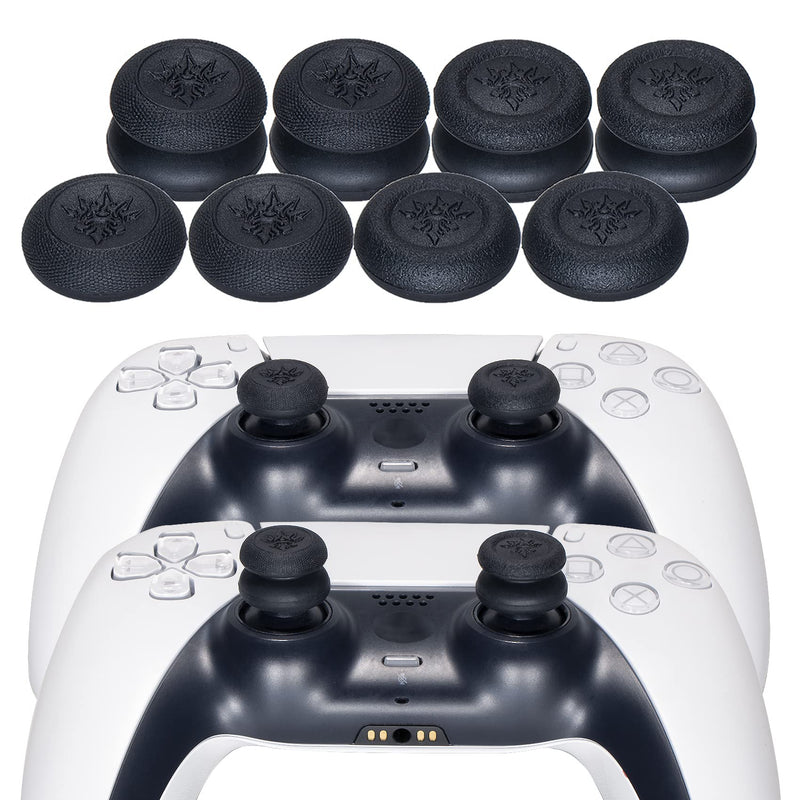 YoRHa Grip Texture Silicone Skin for PS5 Dualsense Controller x 2(Print Coral+Yellow) with Pro Thumb Grips x 8