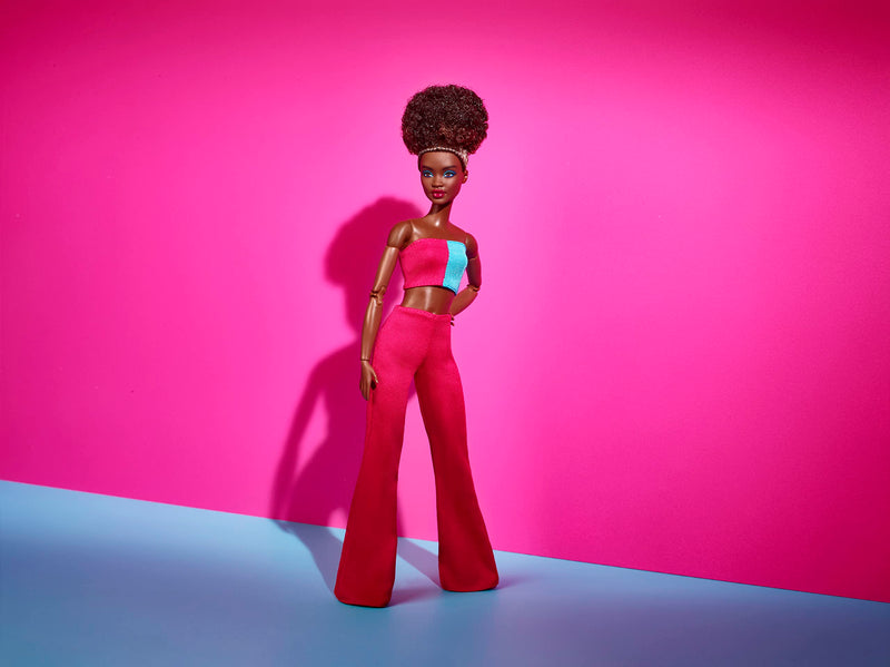 Barbie Looks Doll, Natural Black Hair, Color Block Outfit, Crop Top and Flare Pants, Style and Pose, Fashion Collectibles, HJW81