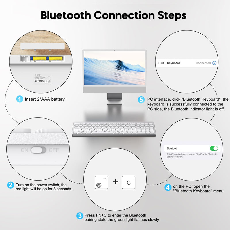 OMOTON Bluetooth Keyboard for Mac, Ultra Slim Portable Wireless Keyboard with Numeric Keypad for Apple MacBook Pro/Air, iMac, iMac Pro, Mac Mini, Mac Pro, QWERTY UK Layout, Silver