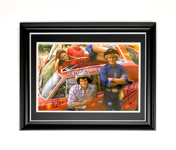 The Dukes of Hazzard Hand Signed Autograph by 3 Main Characters Movie Memorabilia Photo In Luxury Handmade Wooden Display & Certificates of Authenticity