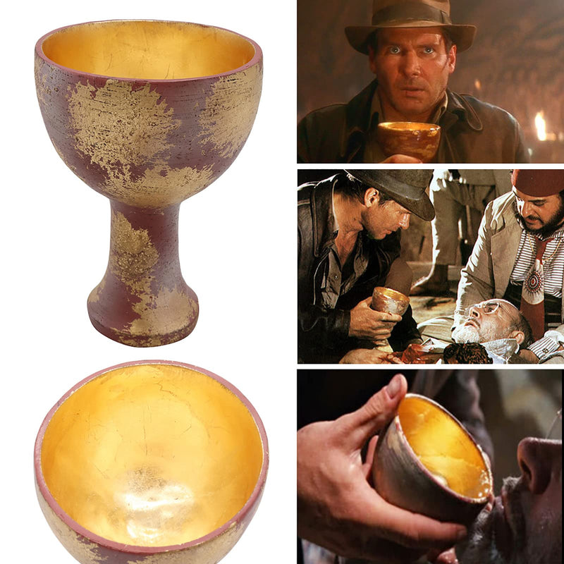 SINSEN Indiana Jones Holy Grail Cup Golden Chalice 1:1 Resin Replica Movie Halloween Cosplay Prop Sculpture Decor Merchandise 5.5 Inches (B)