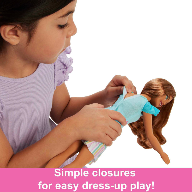 Barbie Doll for Preschoolers, My First Teresa Doll, 13.5-inch doll, Brunette, Kids Toys and Gifts, Plush Bunny, Accessories, Soft Poseable Body, from 3 Years, HLL21