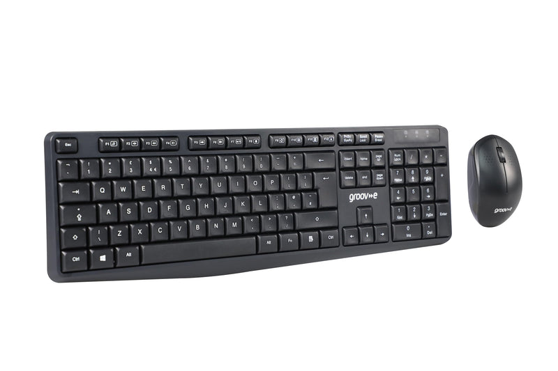 Groov-e Wireless Keyboard and Mouse Combo - Computer Accessories for Laptops and PCs, Ergonomic Design, Silent Keys, 2.4G Wireless Connection, Compact Mouse, Qwerty Keyboard - Black