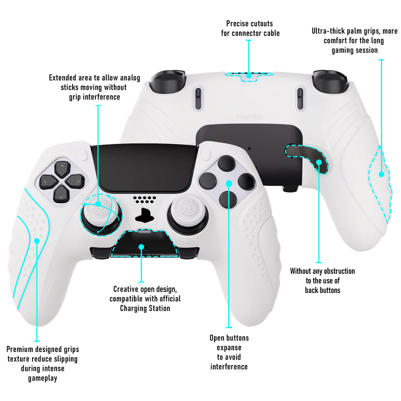 playvital Guardian Edition Anti-Slip Ergonomic Silicone Cover Case for ps5 Edge Controller, Soft Rubber Protector Skin for ps5 Edge Wireless Controller with Thumb Grip Caps - White