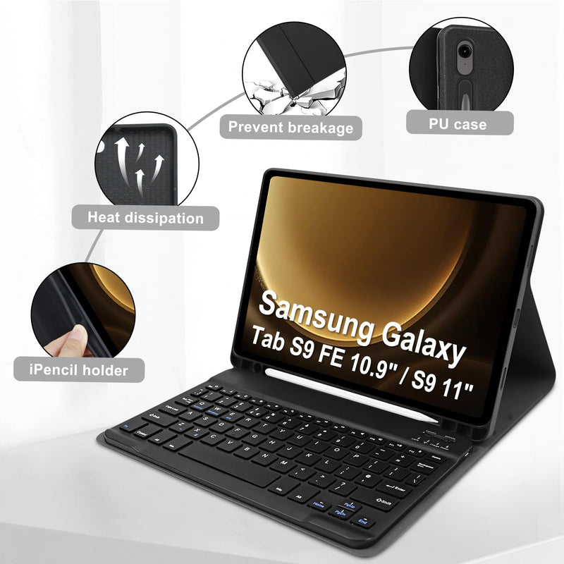 Keyboard Case for Samsung Galaxy Tab S9 FE 10.9" (SM-X510/SM-X516B/SM-X518U)/ Samsung Galaxy Tab S9 11" 2023 (SM-X710/SM-X716B/SM-X718U) Detachable Wireless Bluetooth Keyboard with Slim Cover Black