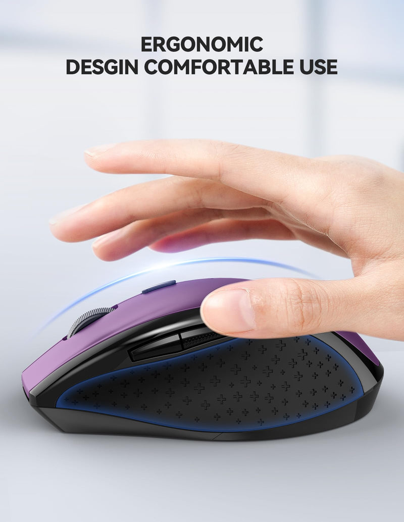 TechRise Wireless Mouse, Computer Mouse for Laptop, Silent Mouse with Nano Receiver, 30 Months Battery Life, Ergonomic Optical Mouse for PC, Tablet, Laptop with Windows System (Purple)