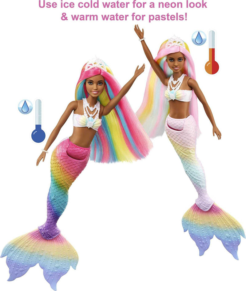 Barbie Dreamtopia Rainbow Magic Mermaid Doll with Rainbow Hair and Water-Activated Color Change Feature, Gift for 3 to 7 Year Olds