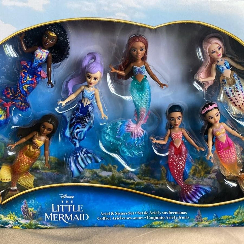 Mattel Disney The Little Mermaid Ariel and Sisters Small Doll Set, Collection of 7 Mermaid Dolls, Toys Inspired by the Movie, HLX17