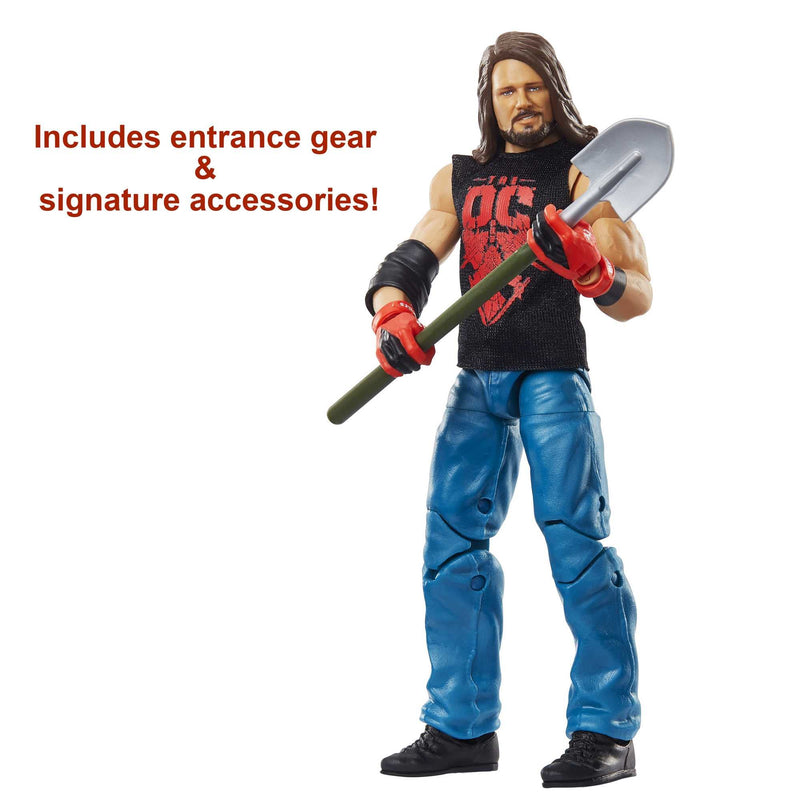 WWE AJ Styles WrestleMania Elite Collection Action Figure with entrance shirt & Vince McMahon Build-A-Figure Pieces, 6-in / 15.24cm Posable Collectible Gift for WWE Fans Ages 8 Years Old & Up, HDD83