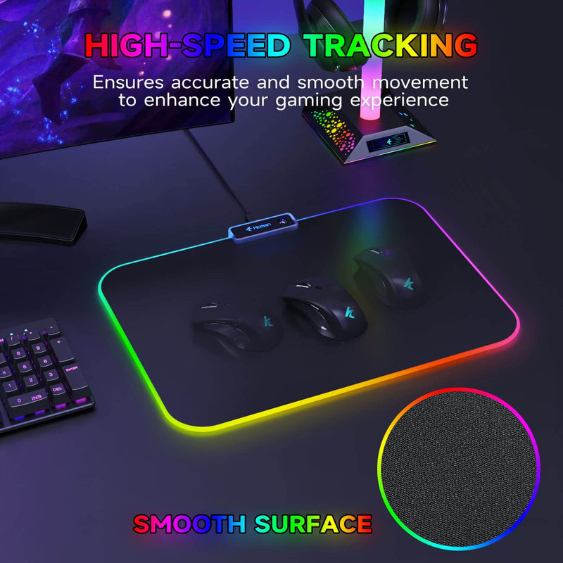 RGB Gaming Mouse Mat Pad - 336x245x3mm Hcman Led Mousepad with Non-Slip Rubber Base, Soft Computer Keyboard Mouse Pad for Macbook, PC, Laptop, Desk (Black)