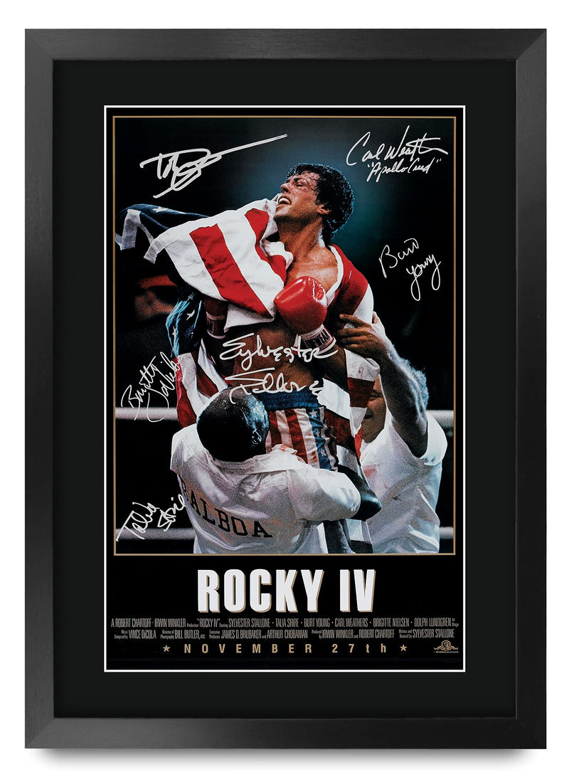 HWC Trading Rocky IV The Cast Rocky 4 Sylvester Stallone Dolph Lundgren Carl Weathers Gifts Printed Poster Signed Autograph Picture for Movie Fans A3 Framed
