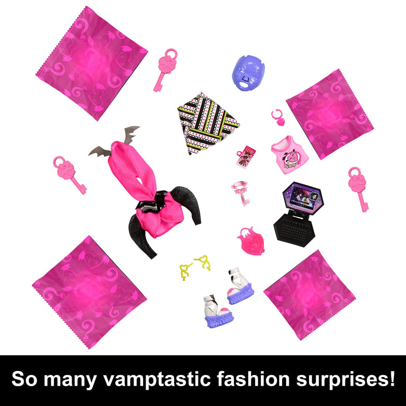 Monster High Doll and Fashion Set, Draculaura Doll, Skulltimate Secrets: Neon Frights, Dress-Up Locker with 19+ Surprises, HNF78