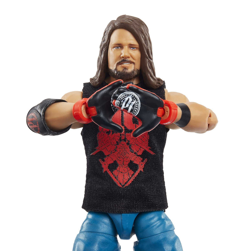 WWE AJ Styles WrestleMania Elite Collection Action Figure with entrance shirt & Vince McMahon Build-A-Figure Pieces, 6-in / 15.24cm Posable Collectible Gift for WWE Fans Ages 8 Years Old & Up, HDD83