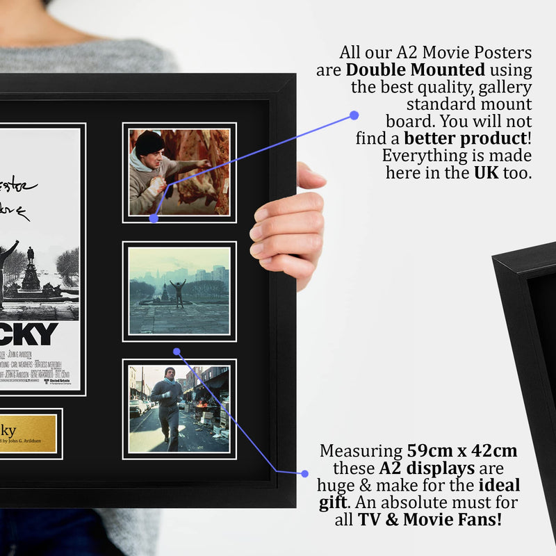 HWC Trading FR A2 Rocky 1 Gifts Printed Signed Autograph Presentation Display Montage for Movie Memorabilia Fans - A2 Framed