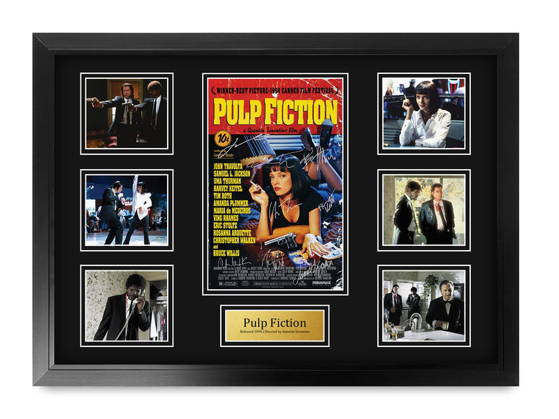 HWC Trading FR A2 Pulp Fiction Gifts Printed Signed Autograph Presentation Display Montage for Movie Memorabilia Fans - A2 Framed