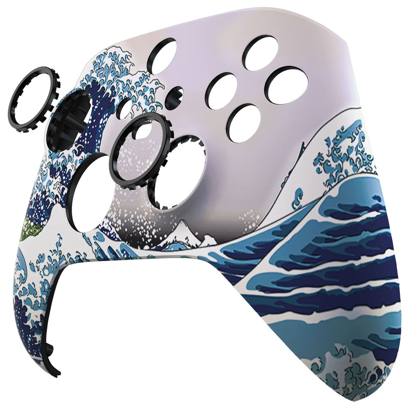 eXtremeRate ASR Version Custom Shell for Xbox Core Wireless Controller - Anti Sticks Rubbing Rings - Replacement Accessories Front Cover Faceplate for Xbox Series X & S Controller - The Great Wave