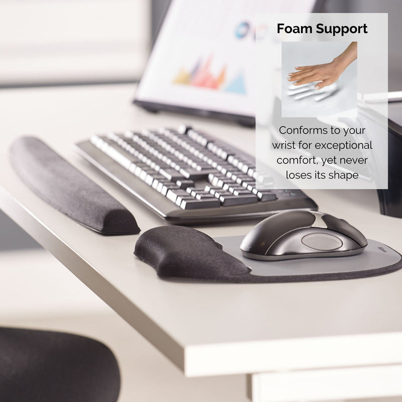 Fellowes Memory Foam Mouse Mat with Wrist Support - Ergonomic Mouse Pad for Computer Laptop - Silver Streak