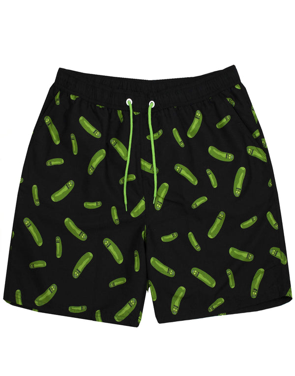 RICK AND MORTY Swim Shorts for Men | Adults Pickle Rick Swimming Trunks Pants | Drawstring Waistband Pockets Black & Green Merchandise Large