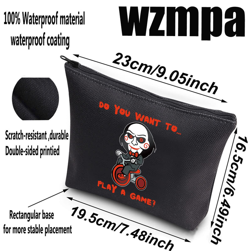 WZMPA Saw Horror Movie Cosmetic Makeup Bag Jigsaw Killer Fans Gift Do You Want to Play a Game Movie Makeup Zipper Pouch Bag for Friend Family, Play a Game