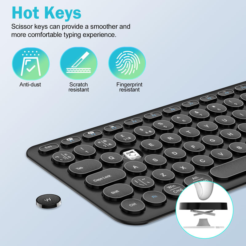 PINKCAT Wireless Keyboard, 2.4G/Bluetooth Keyboard Rechargeable Ultra Slim Keyboard with Numeric Keypad for Mac/Computer/Desktop/PC/Laptop/Surface/Smart TV/Notebook and Windows 10/8/7 - Black