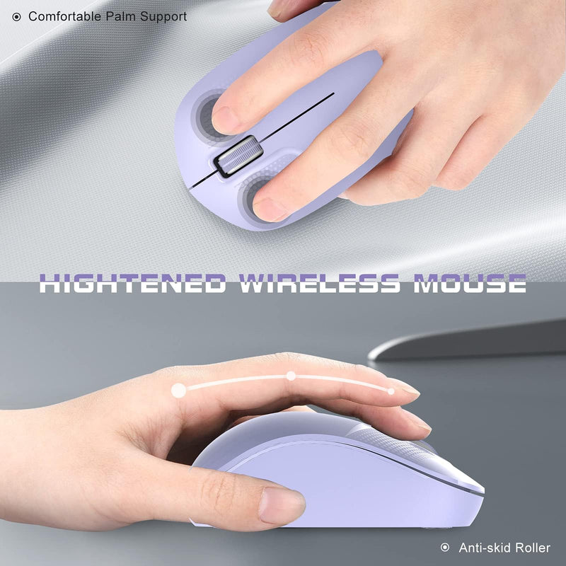 bestyks Wireless Mouse, 2.4G Computer Mouse with USB Receiver, Low Noise Ergonomic Design Cordless Mouse, Noiseless Portable Lightweight Mouse, Wireless Mouse for Laptop, PC and Tablet (Purple)