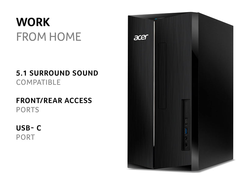 Acer Aspire TC-1760 Desktop PC - (Intel Core i3-12100, 8GB, 2TB HDD, Wireless Keyboard and Mouse, Windows 11, Black)