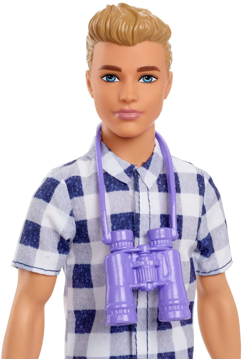 Barbie It Takes Two Ken Camping Doll Wearing Plaid Shirt, Jeans and White Sneakers, with Camping Accessories, Toy for 3 Year Olds & Up, HHR66