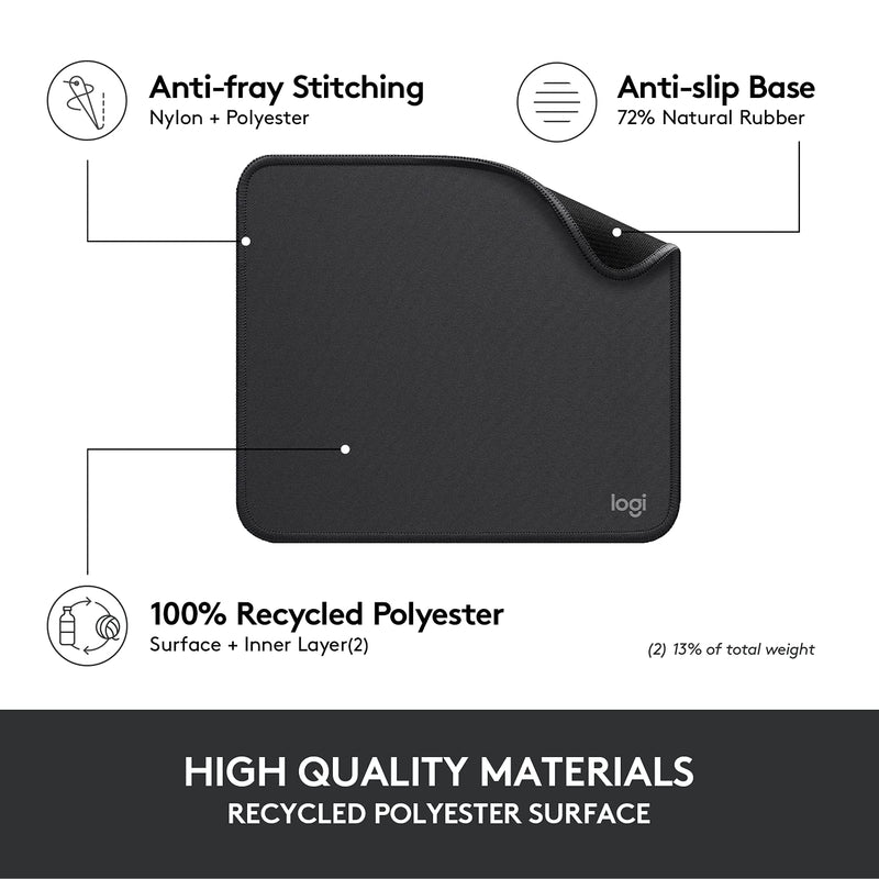 Logitech Mouse Pad - Studio Series, Computer Mouse Mat with Anti-Slip Rubber Base, Easy Gliding, Spill-Resistant Surface, Durable Materials, Portable, in a Fresh Modern Design, Graphite