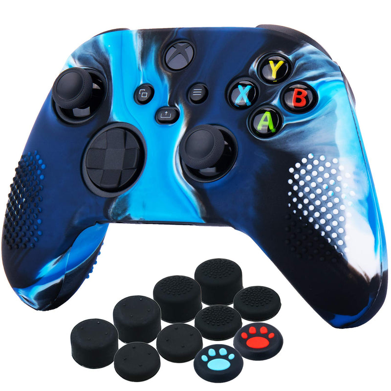 YoRHa Dots Cover Skin Case for Xbox Series X/S Controller x 1(Camouflage Blue) with Thumb Grips x 10