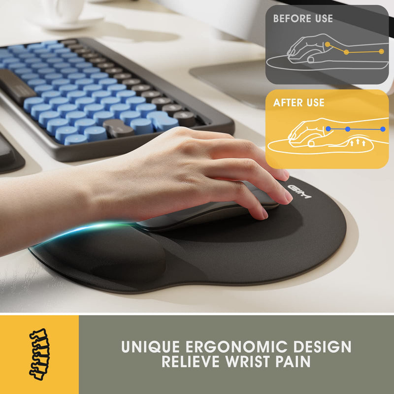 GIM Keyboard Wrist Rest Mouse Mat Set, Ergonomic Keyboard Wrist Support Memory Foam Mouse Mat with Wrist Cushion Support for Computer and Laptop Home Office Gaming (Black)