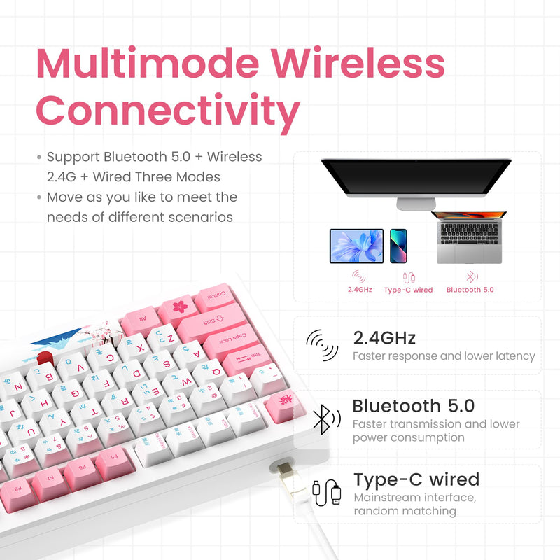 Akko MOD 007B Tokyo Mechanical Gaming Keyboard, 75% Gasket LED ANSI Layout Multi Modes Keyboard Anti-Ghosting, Hot-Swappable Programmable Media Keys, OEM Dye-Sub PBT Keycaps